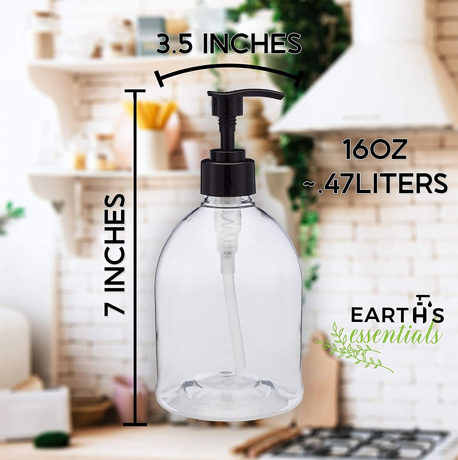 (2 Pack) Earth'S Essentials Versatile 16 Ounce Refillable Designer Pump Bottles. Excellent Liquid Hand Soap, Homemade Lotion, Shampoo and Massage Oil Dispensers. Shatterproof PET Plastic.