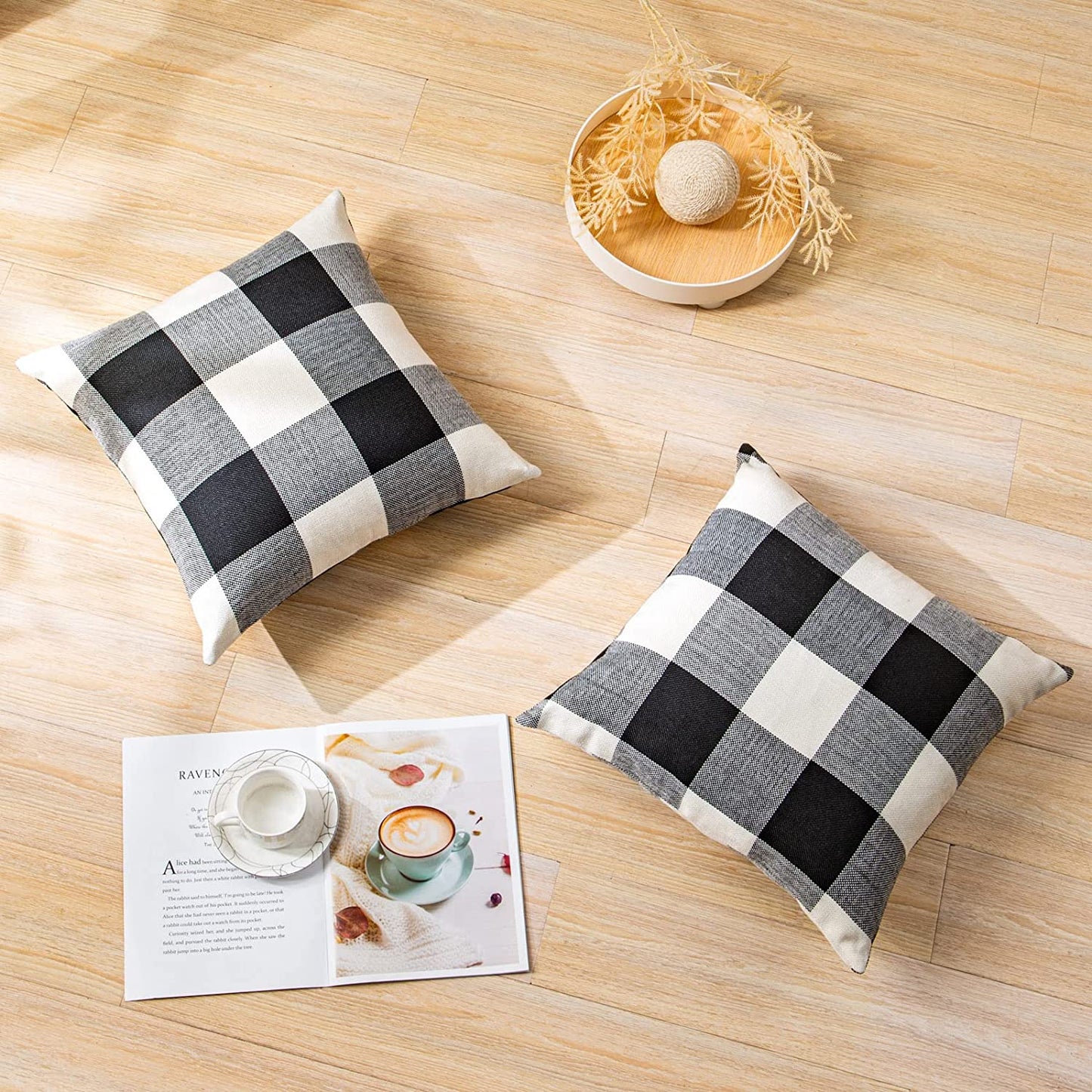 2-Pack Buffalo Throw Pillow Cover 18X18 Inch, Black White Plaid Decorative Home Decor Patio Pillowcases Porch Cushion for Couch, Sofa