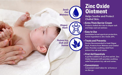 (2 Pack) Globe Zinc Oxide Ointment 20%, 2 Ounce Tube (Total 4 Oz) Advanced Skin Protection, for Diaper Rash, Relief from Poison Ivy, Sumac & Oak, Protects from Wetness, Protects Chafed Skin