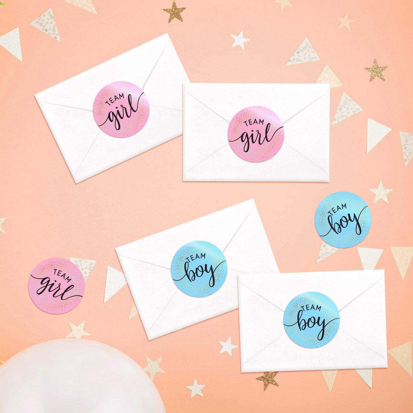 2.25” Gender Reveal Stickers for Party Invitations and Voting Games (80 Count) - Team Boy and Team Girl Labels with Gold Foil for Reveal Parties and Baby Showers | Easy to Peel and Stick (Circle)