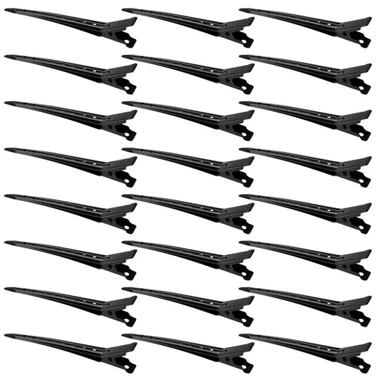 24 Packs Duck Bill Clips, Bantoye 3.35 Inches Rustproof Metal Alligator Curl Clips with Holes for Hair Styling, Hair Coloring, Black