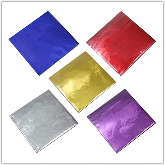 500 Pcs 5 Colors Chocolate Candy Wrappers Aluminium Foil Paper Wrapping Papers Square Sweets Lolly Paper Food Candy Tin Foil Wrappers for Candy Packaging Decoration (4X4 Inches)