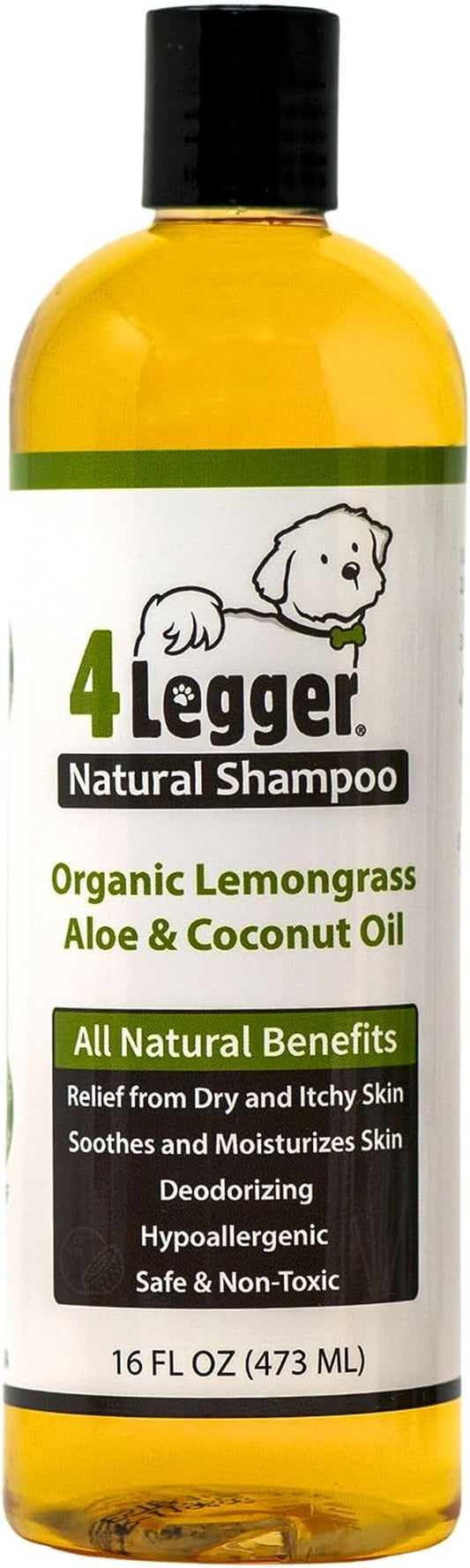 4-Legger Certified Organic Dog Shampoo - All Natural and Hypoallergenic with Aloe and Lemongrass, Soothing for Normal, Dry, Itchy or Allergy Sensitive Skin - Biodegradable - Made in USA - 16 Oz