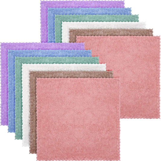 12 Pieces Microfiber Facial Wash Cloth Makeup Remover Cloths Reusable Face Wash Cloth Cleansing Towel Soft Face Washcloth for Face, 10 X 10 Inch(Pink, Green, Brown, Purple, Blue, Beige)