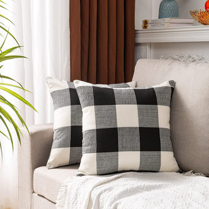 2-Pack Buffalo Throw Pillow Cover 18X18 Inch, Black White Plaid Decorative Home Decor Patio Pillowcases Porch Cushion for Couch, Sofa