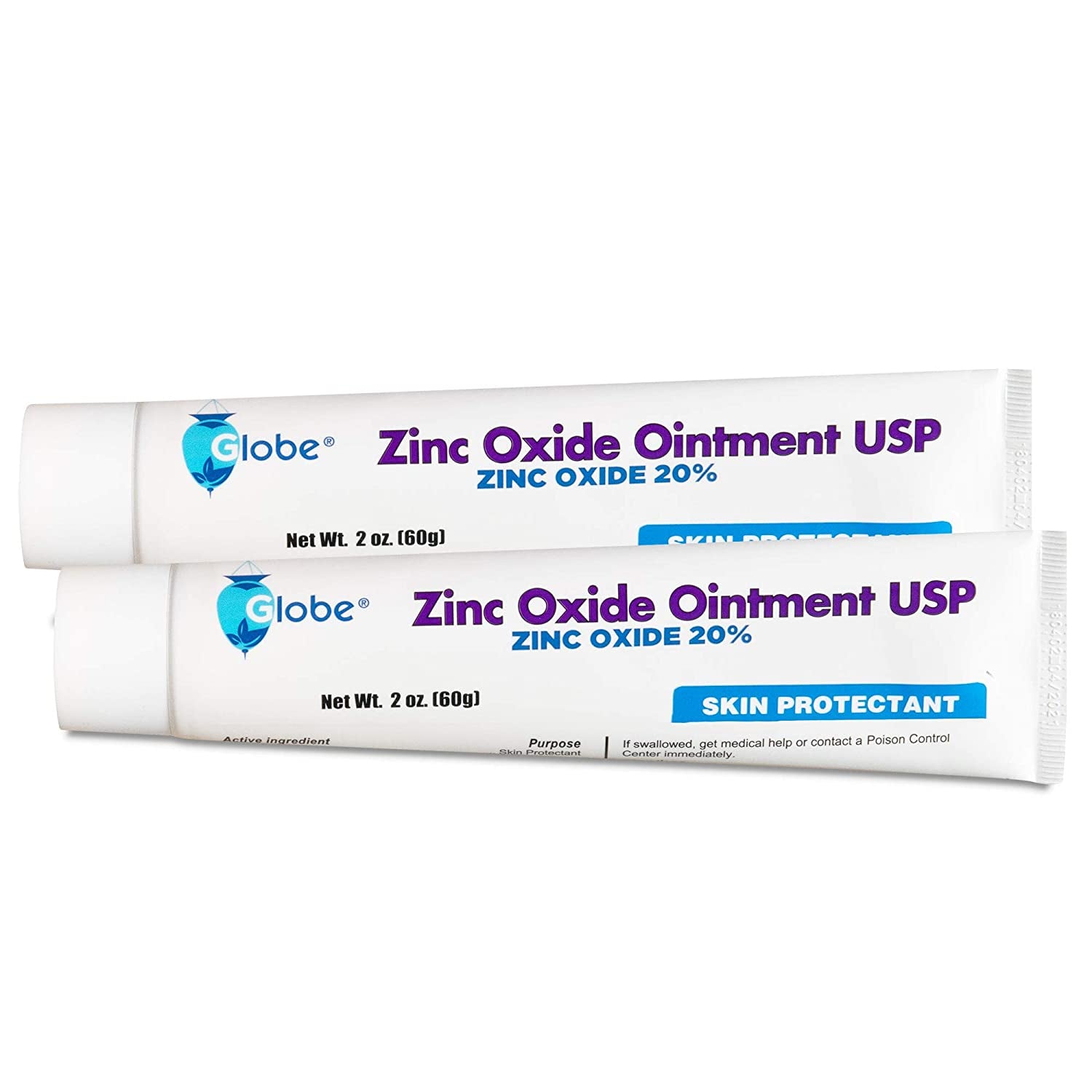 (2 Pack) Globe Zinc Oxide Ointment 20%, 2 Ounce Tube (Total 4 Oz) Advanced Skin Protection, for Diaper Rash, Relief from Poison Ivy, Sumac & Oak, Protects from Wetness, Protects Chafed Skin