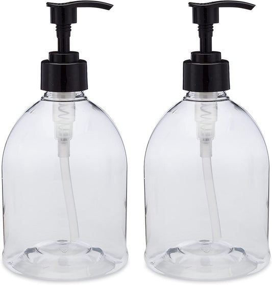 (2 Pack) Earth'S Essentials Versatile 16 Ounce Refillable Designer Pump Bottles. Excellent Liquid Hand Soap, Homemade Lotion, Shampoo and Massage Oil Dispensers. Shatterproof PET Plastic.